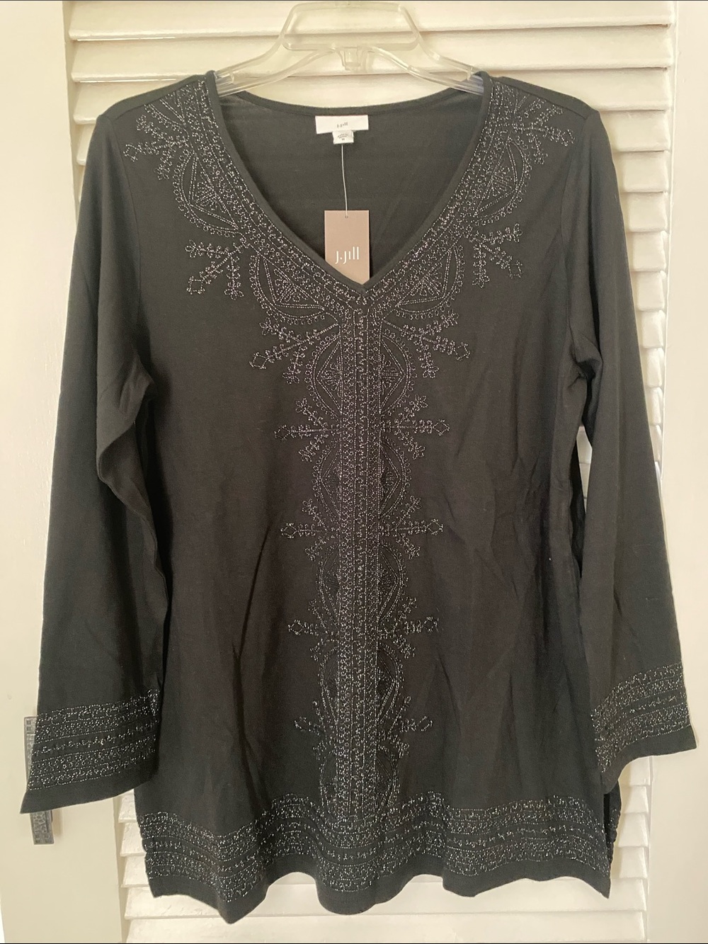 J. Jill Black V-Neck Beaded Embroidered Long-Sleeve Tunic